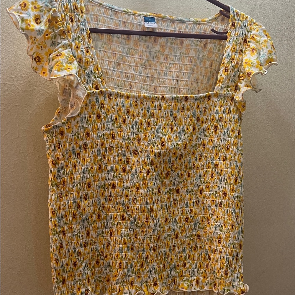 Old Navy Yellow Floral Smocked Blouse